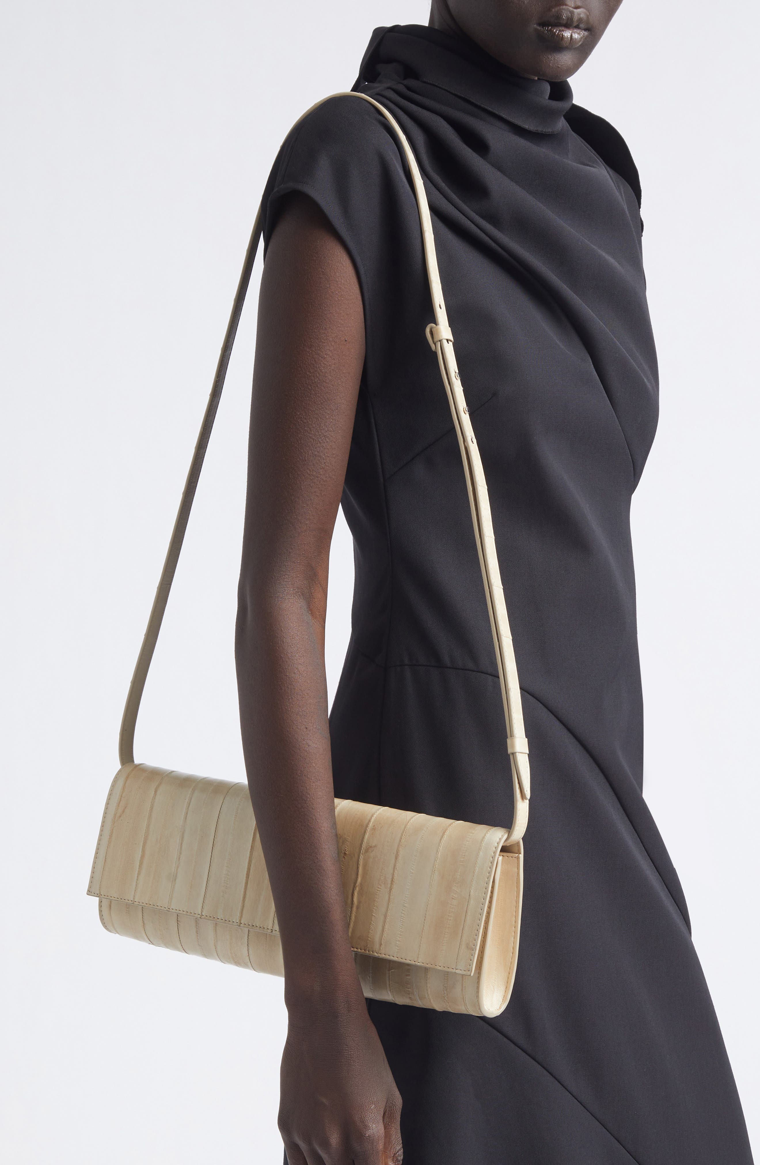 Hex Eel Leather Clutch, Alternate, color, IVORY
