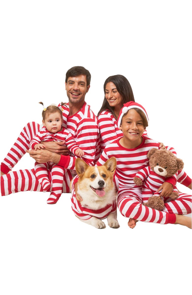 Leveret Two-Piece Striped Cotton Matching Family Holiday Pajamas, Alternate, color, Red & White