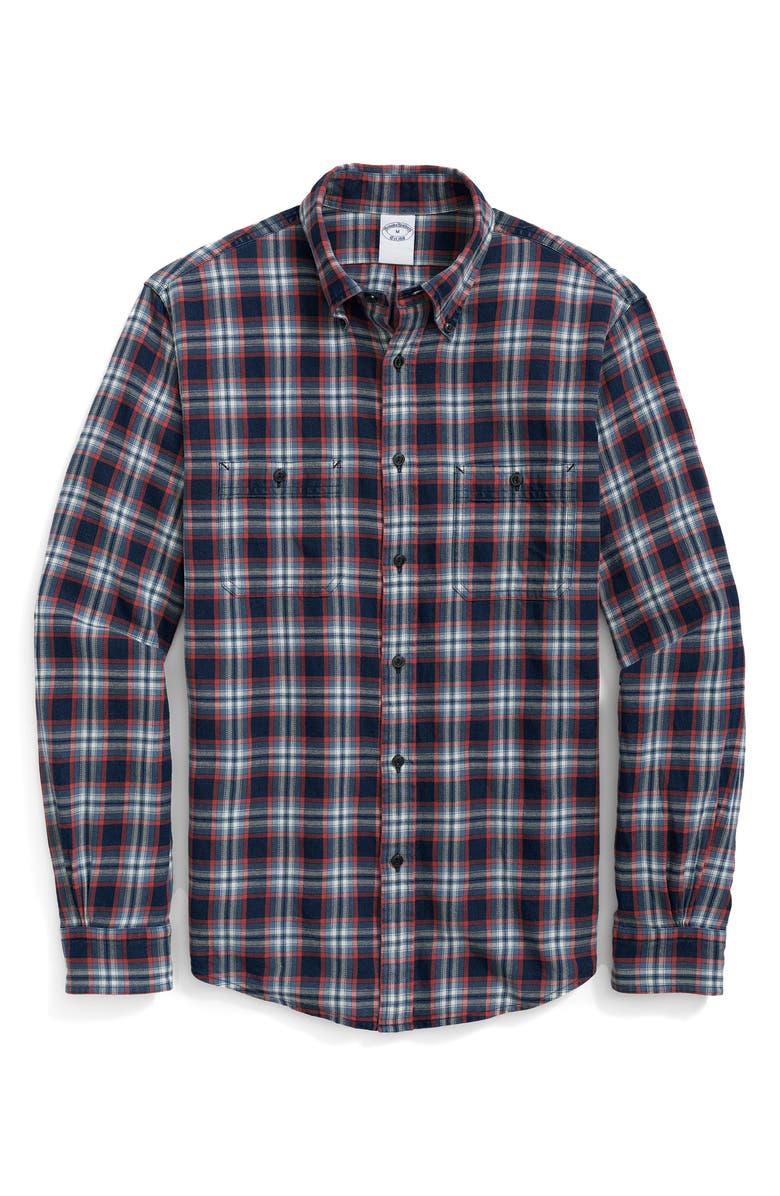 Brooks Brothers Plaid Cotton Button-Down Work Shirt, Main, color, 