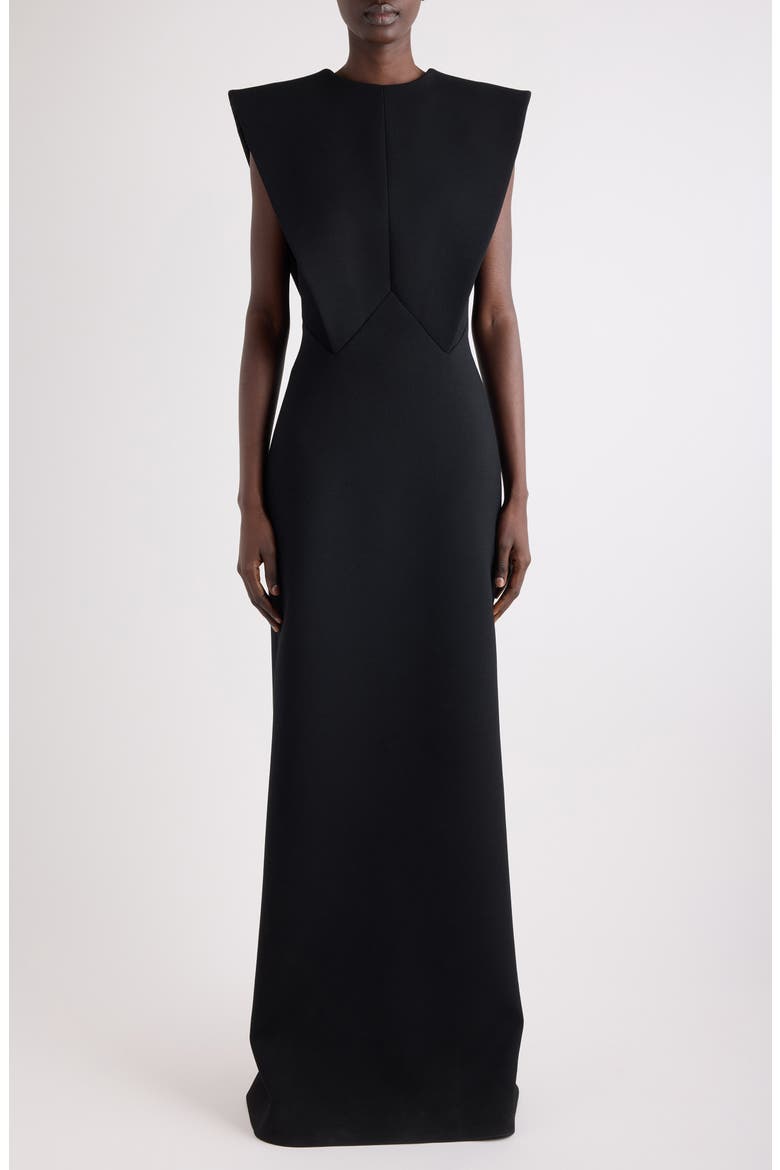 Structured Wool Blend Crepe Evening Gown, Main, color, BLACK