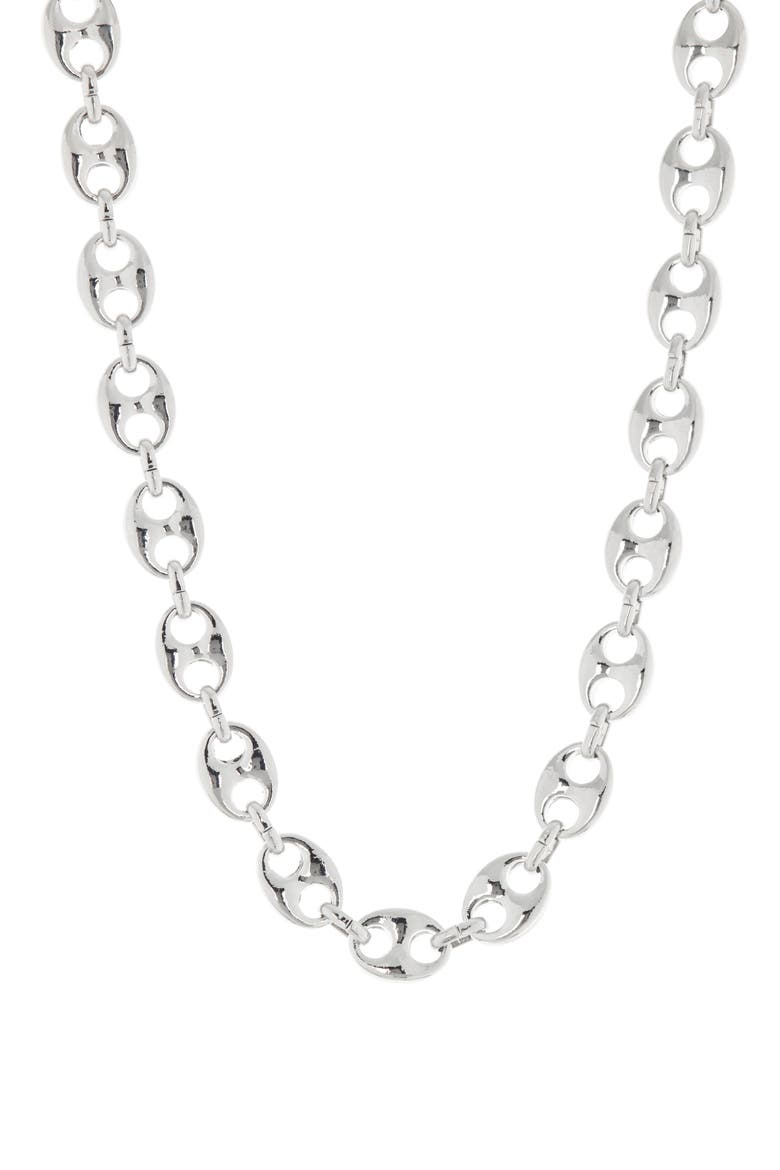 18K White Gold Plate Puffed Mariner Chain Necklace, Main, color, 18KT WHITE PLATED BRASS