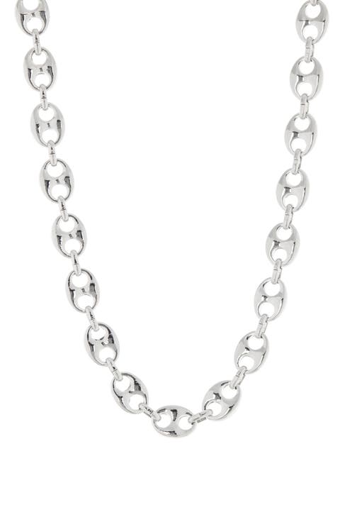 18K White Gold Plate Puffed Mariner Chain Necklace