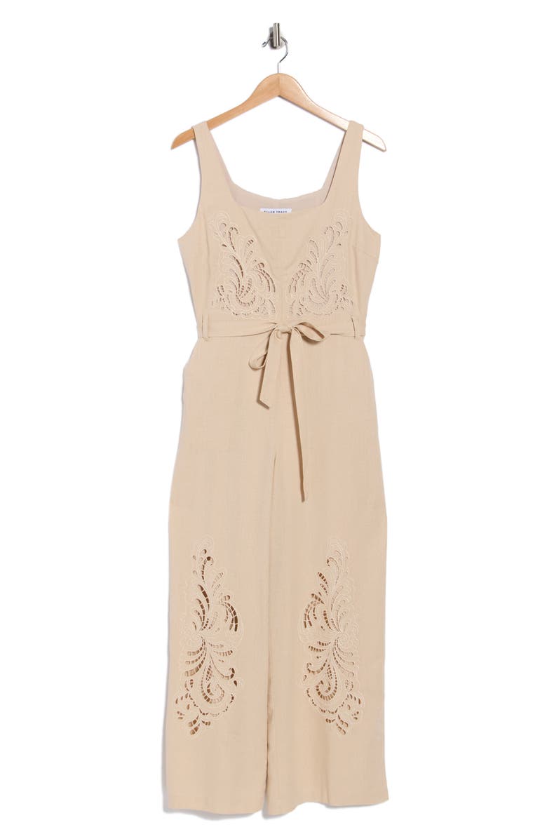Ellen Tracy Embroidered Cutwork Sleeveless Jumpsuit, Main, color, Linen