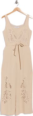 Ellen Tracy Embroidered Cutwork Sleeveless Jumpsuit