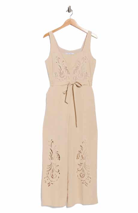 Ellen Tracy Embroidered Cutwork Sleeveless Jumpsuit