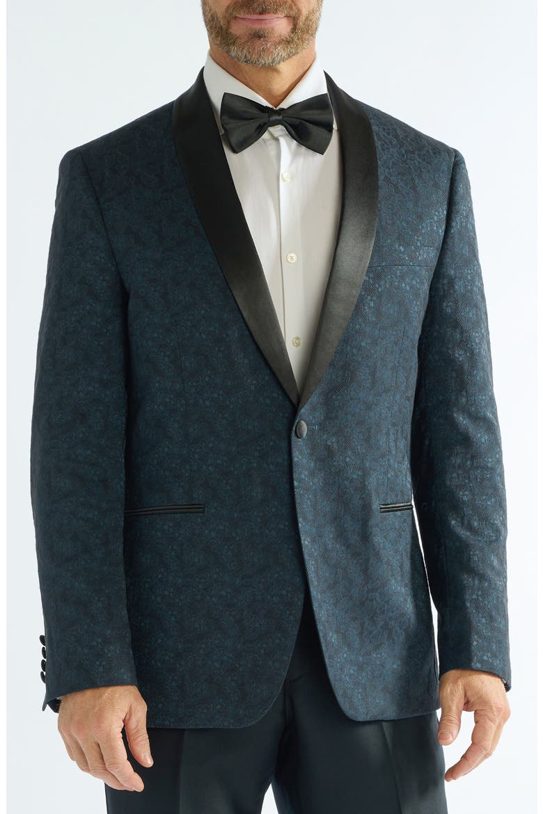 Floral Jacquard Evening Jacket, Main, color, DARK TEAL