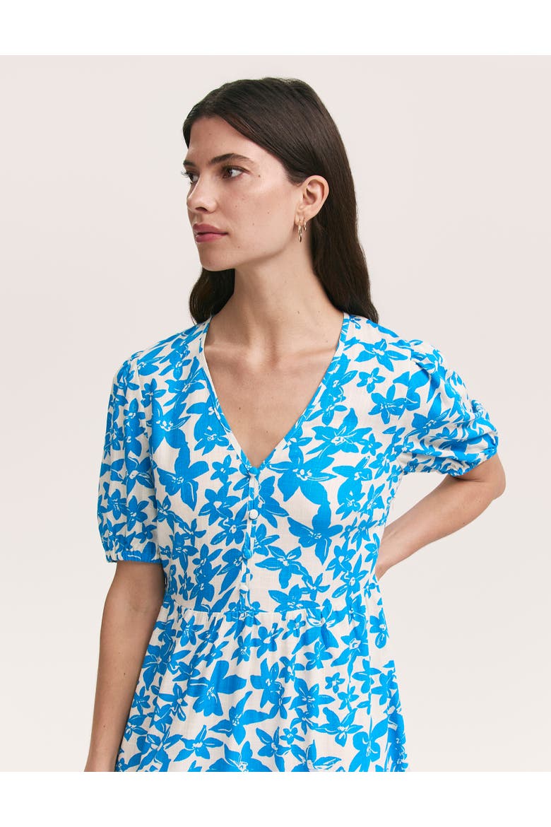 Sabine Floral Tiered Midi Dress, Alternate, color, Blue Flowers