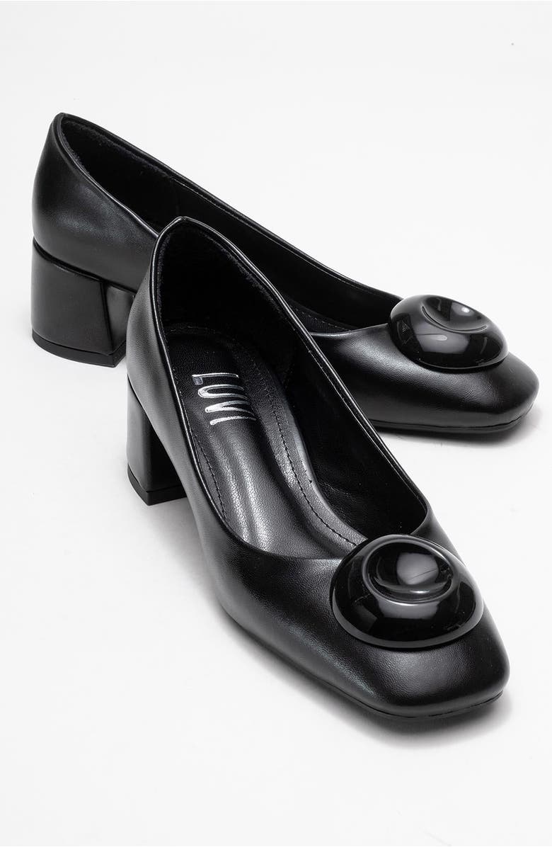 Prologue Shoes Mila Buckle Square Toe Block Heel Pump, Alternate, color, Black