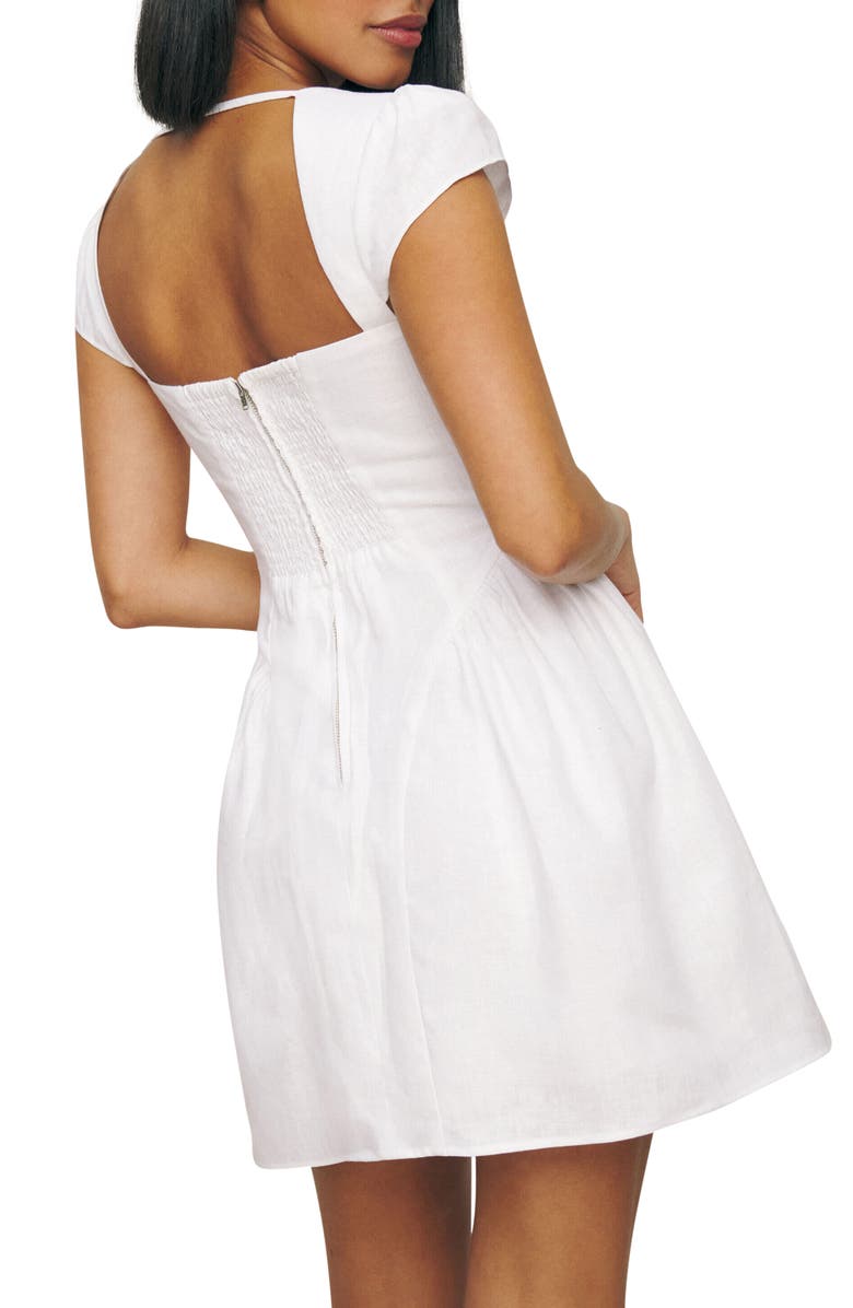 Reformation Oaklyn Cap Sleeve Linen Minidress, Alternate, color, White