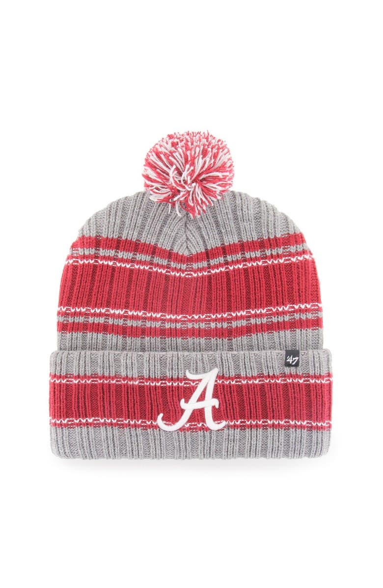 '47 Men's '47 Gray Alabama Crimson Tide Rexford Cuffed Knit Hat with Pom, Main, color, 