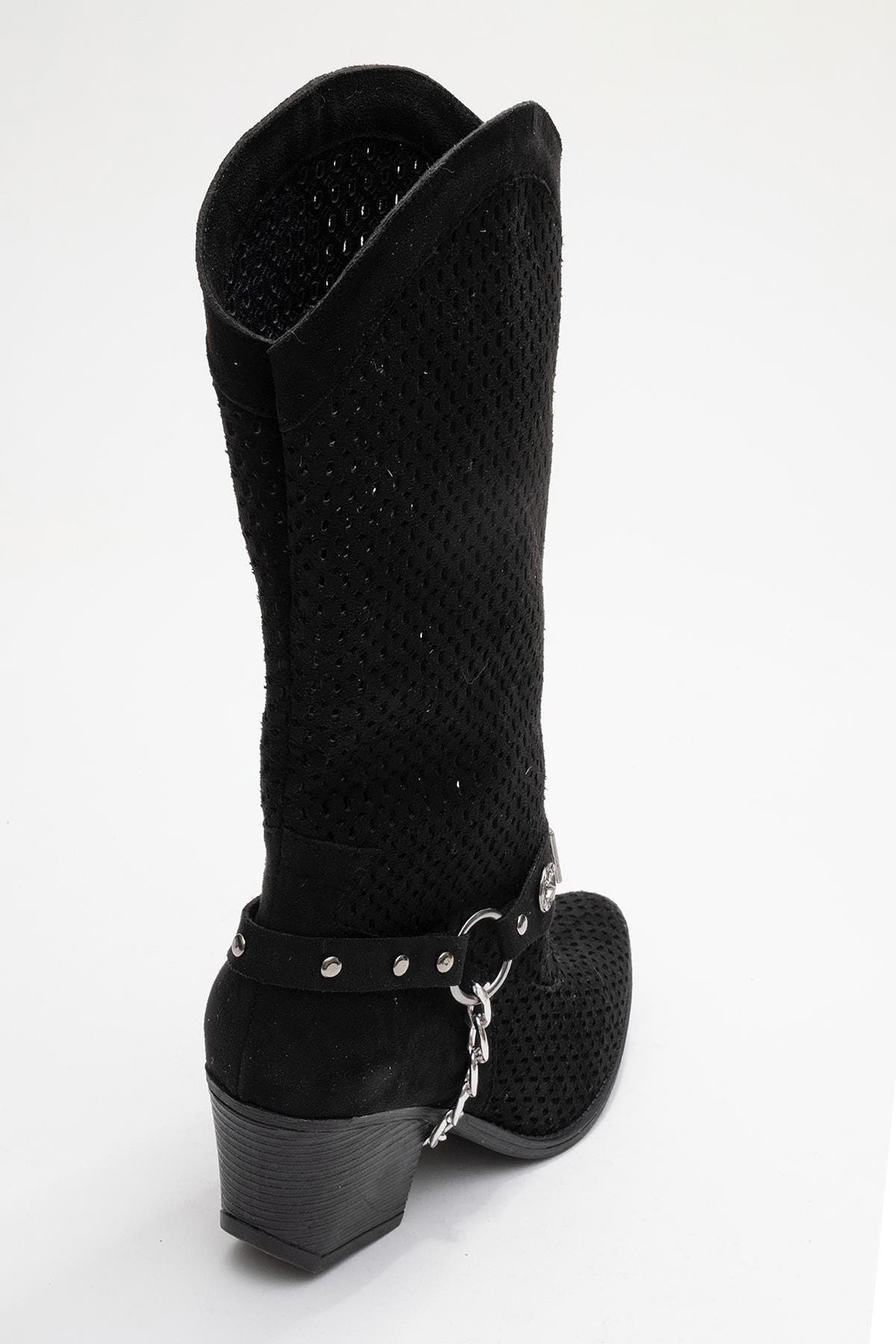 Prologue Shoes Lumen Block Heel Summer Boot, Alternate, color, Black Faux Leather