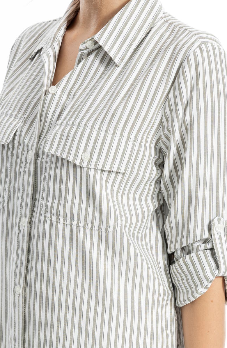 MAX STUDIO Stripe Roll Tab Button-Up Utility Shirt, Alternate, color, Ivory/ Olive Contrast Stripe