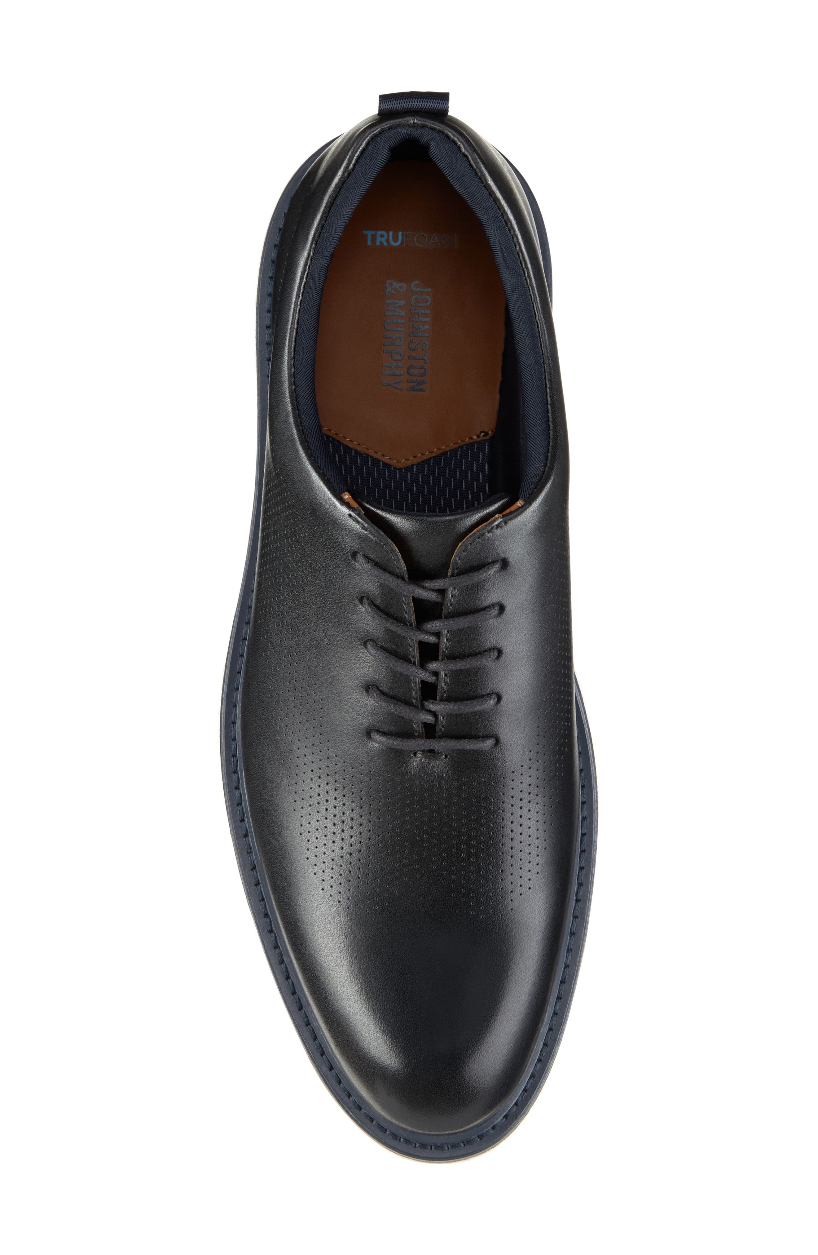 Johnston & Murphy Upton Perforated Plain Toe Oxford, Alternate, color, Black Full Grain