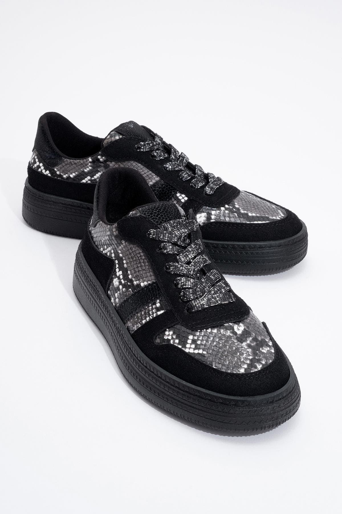 Prologue Shoes Rexie Glitter Sneakers, Main, color, Black Print Faux Leather