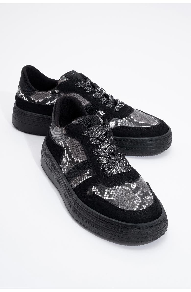 Prologue Shoes Rexie Glitter Sneakers, Main, color, Black Print Faux Leather