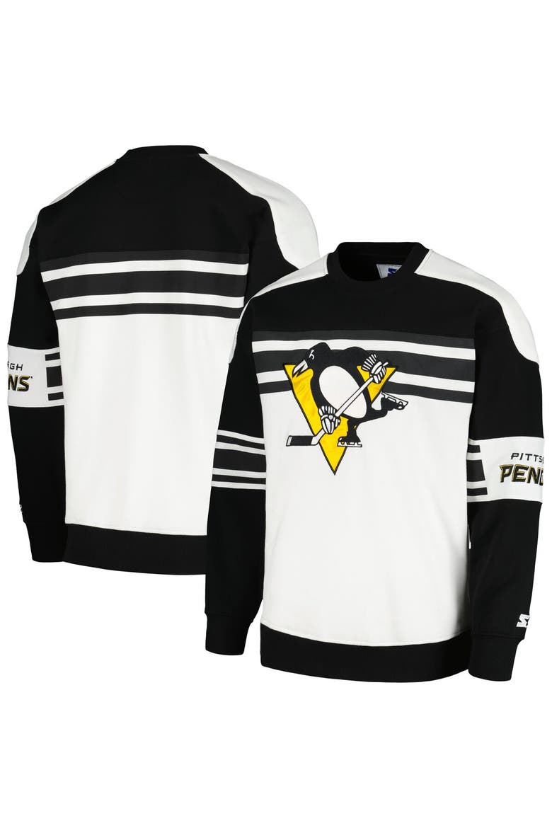 Men's Starter White Pittsburgh Penguins Defense Fleece Crewneck Pullover Sweatshirt, Alternate, color, White