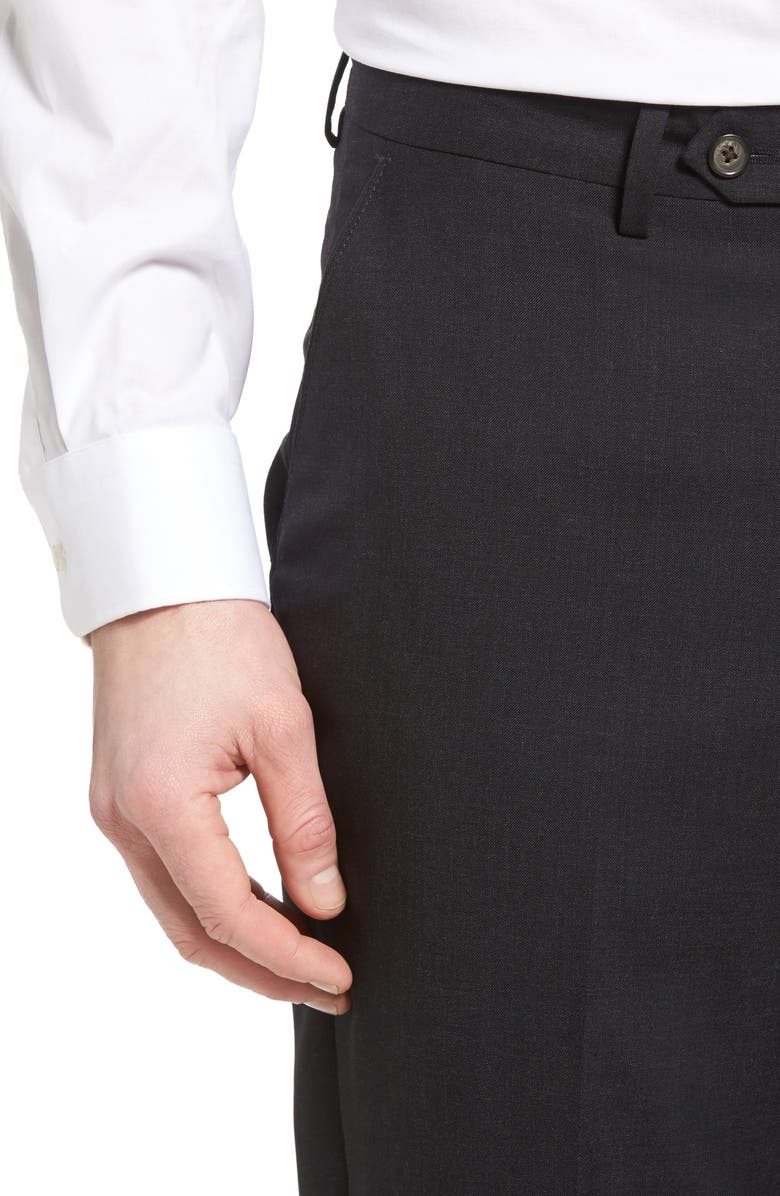 Berle Lightweight Plain Weave Flat Front Classic Fit Trousers, Alternate, color, Charcoal