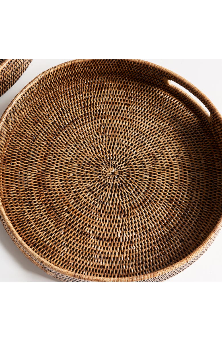Napa Home & Garden Burma Rattan Round Ottoman Decorative Trays Small Set of 2, Alternate, color, Brown