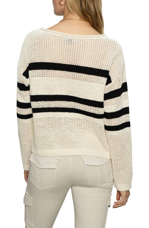 Sanctuary Sporty Stripe Open Knit Sweater In Eco Natural