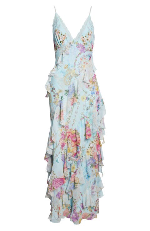 Floral Ruffle Silk Slipdress