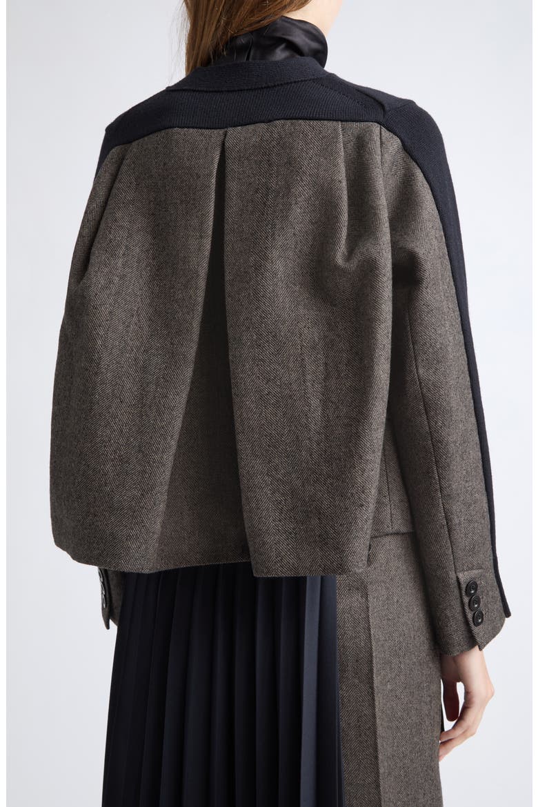Herringbone Paneled Wool Cardigan, Alternate, color, NAVY/ BROWN
