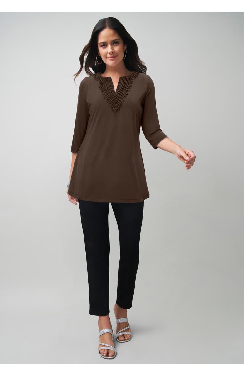 Jessica London Stretch Cotton Notch Neck Tunic, Alternate, color, Rich Gold