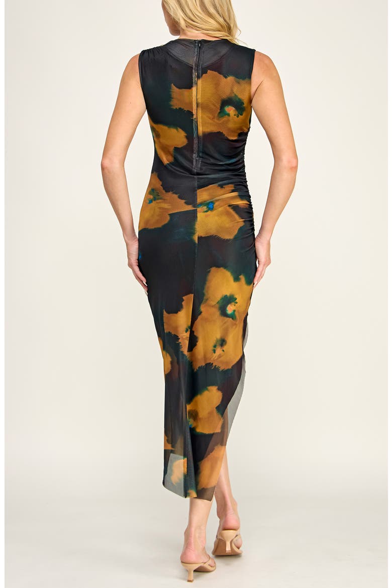 Floral Shirred Mesh Dress, Alternate, color, GREEN/ BLACK MUSTARD