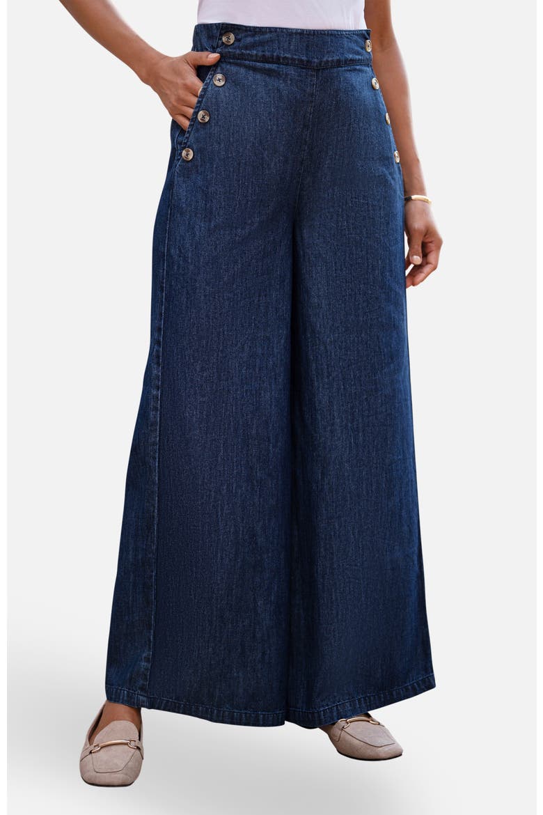 Chambray Wide Leg Trousers, Main, color, Blue