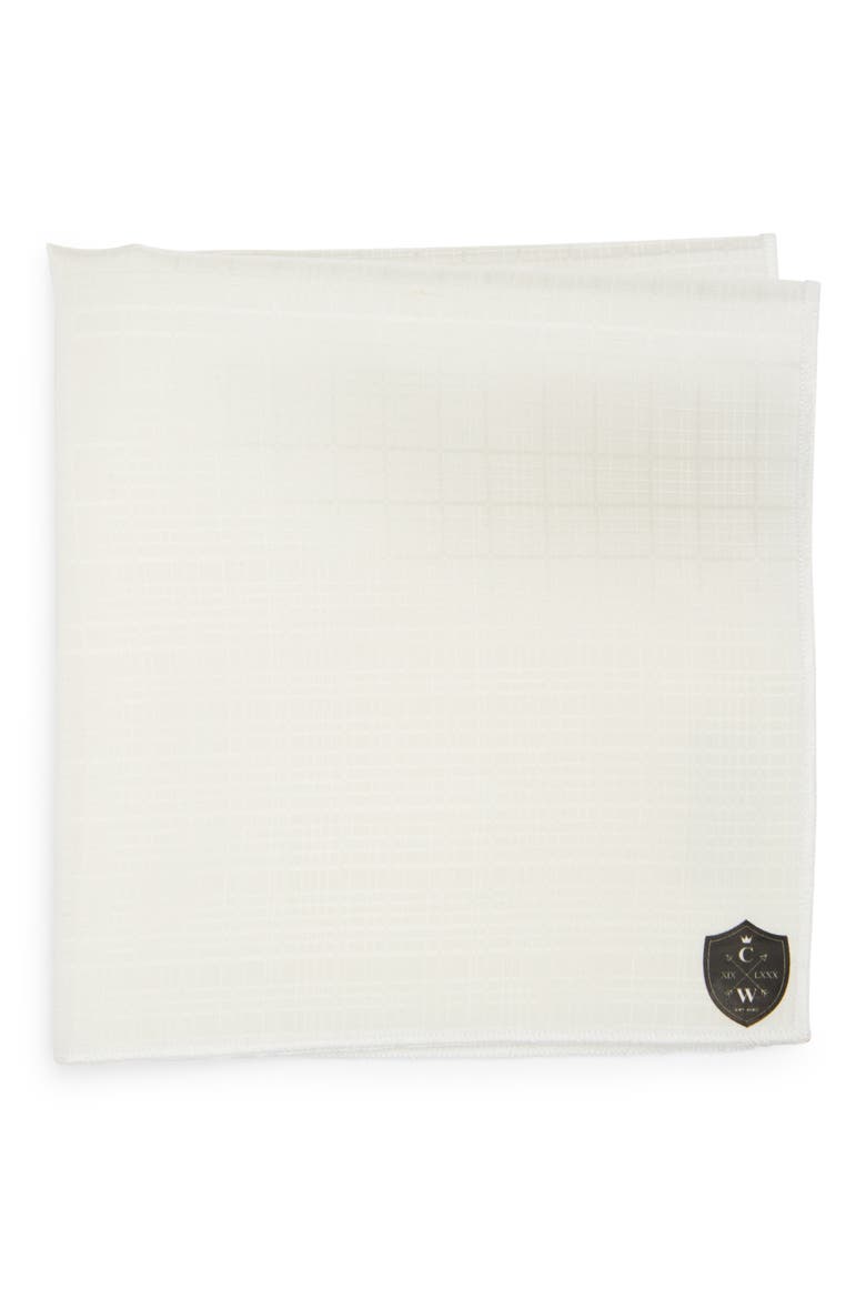 Tonal Plaid Silk Pocket Square, Main, color, WHITE