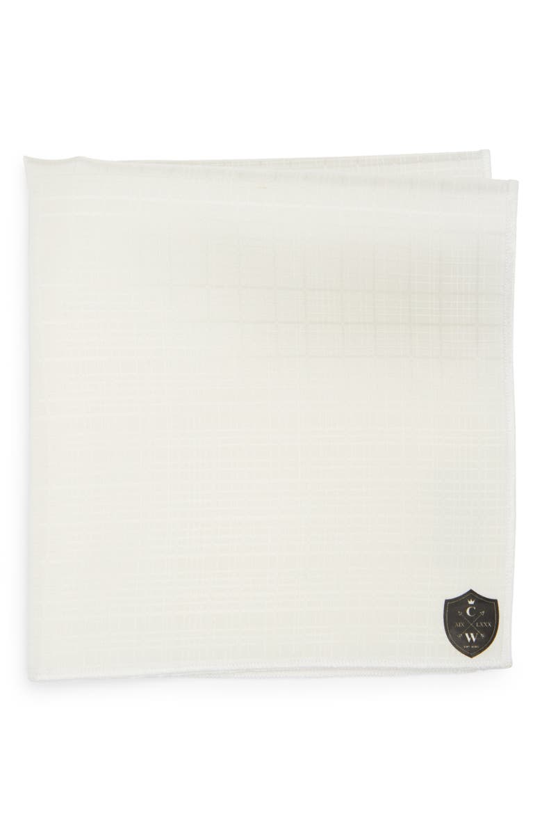 CLIFTON WILSON Tonal Plaid Silk Pocket Square, Main, color, White