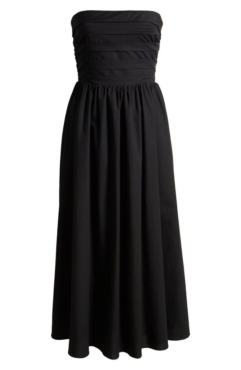WAYF x Styled by COCO! Sammie Pleat Strapless Stretch Cotton Sundress, Alternate, color, Black