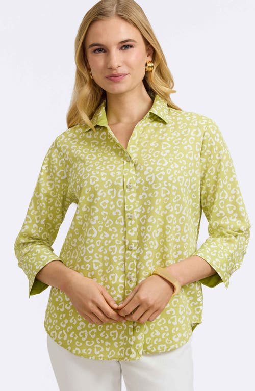FOXCROFT FOXCROFT MARGIE LEOPARD PRINT THREE-QUARTER SLEEVE COTTON BUTTON-UP SHIRT 