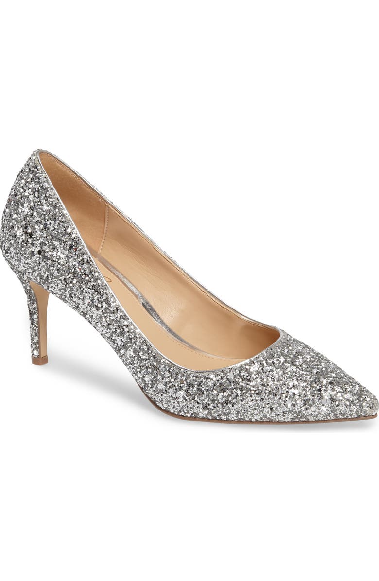 Jewel Badgley Mischka Lyla Glitter Pointy Toe Pump, Main, color,