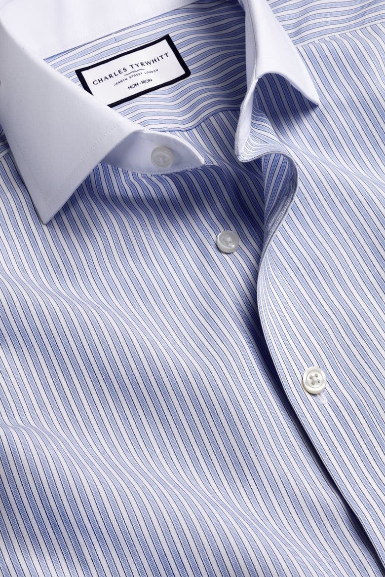 Winchester Guard Stripe Non-Iron Poplin Slim Fit Shirt Single Cuff, Alternate, color, Cornflower Blue