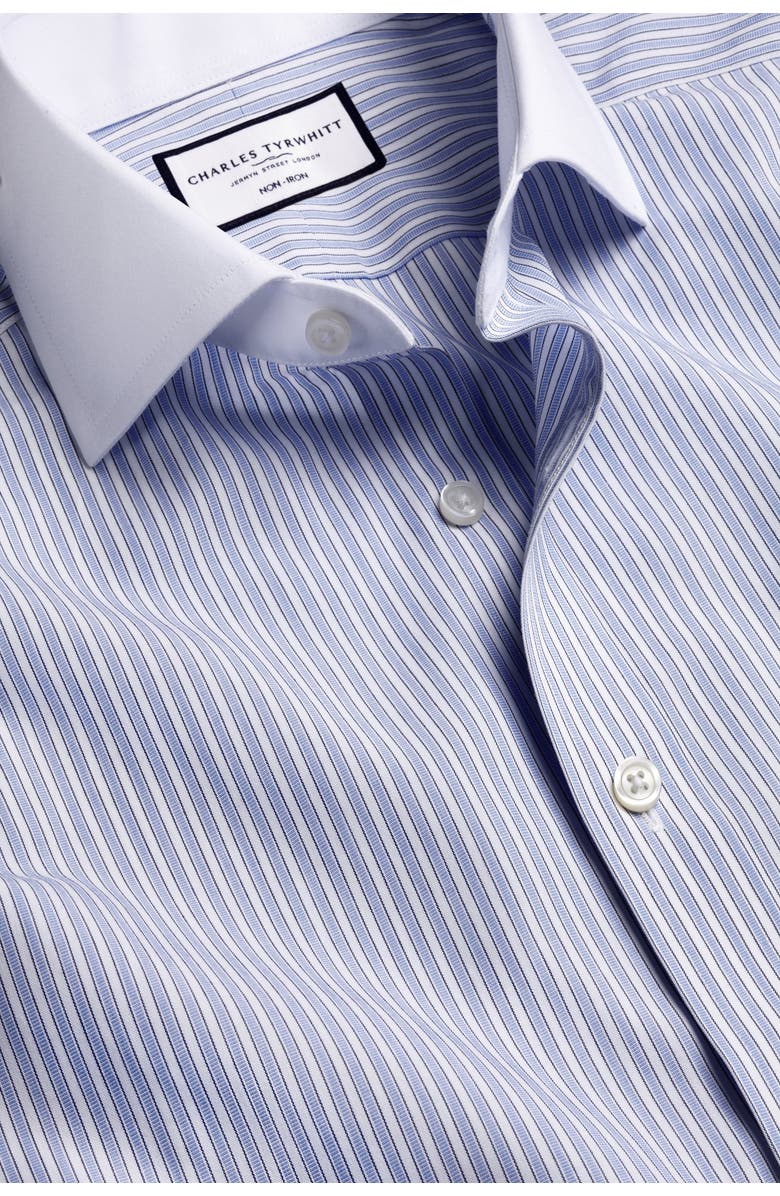 Charles Tyrwhitt Winchester Guard Stripe Non-Iron Poplin Slim Fit Shirt Single Cuff, Alternate, color, Cornflower Blue