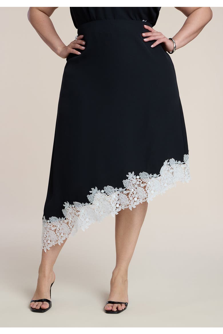 Asym Lace Trimmed Midi Skirt, Alternate, color, BLACK ONYX