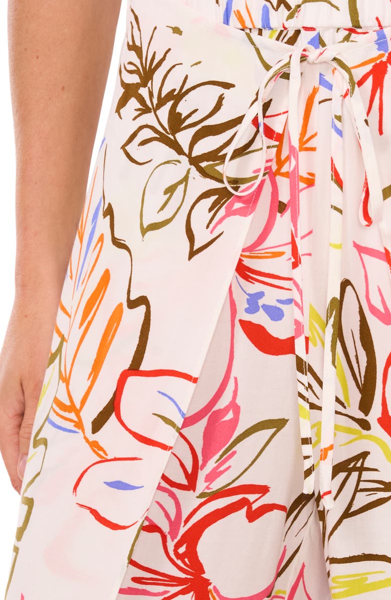 CeCe Floral Tie Front Overlay Wide Leg Pants, Alternate, color, New Ivory