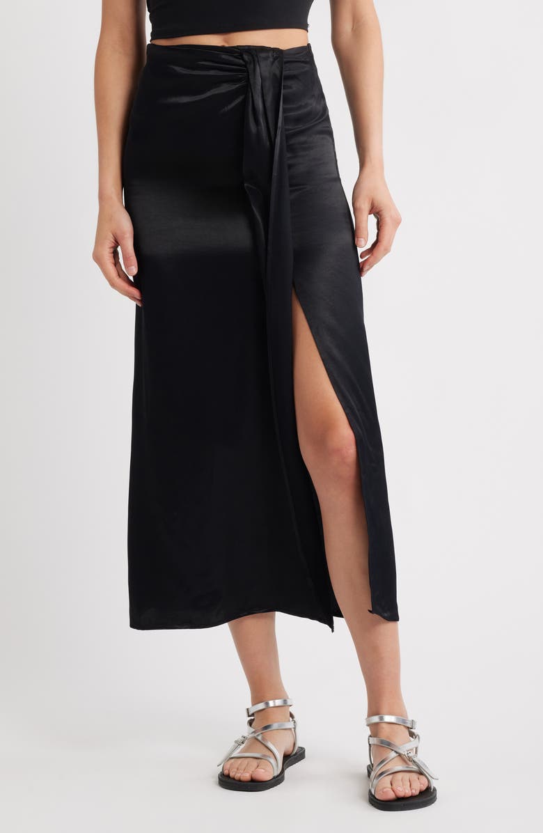 Topshop Ruched Front Vent Satin Maxi Skirt, Main, color, 