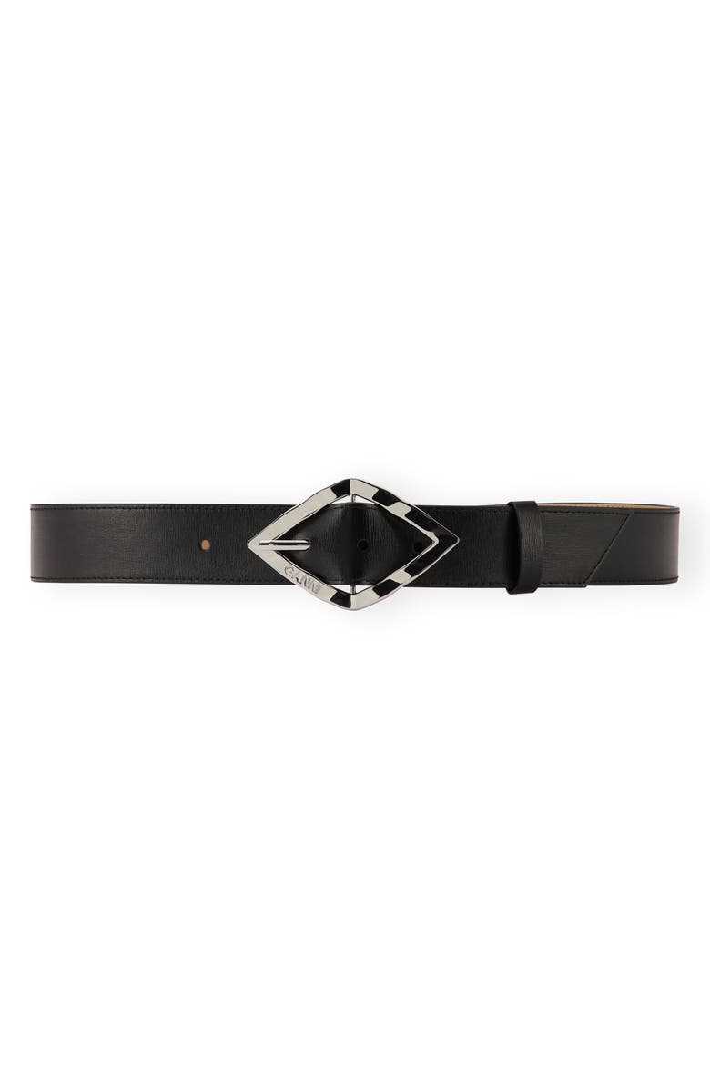 Ganni Diamond Buckle Recycled Leather Belt, Main, color, Black