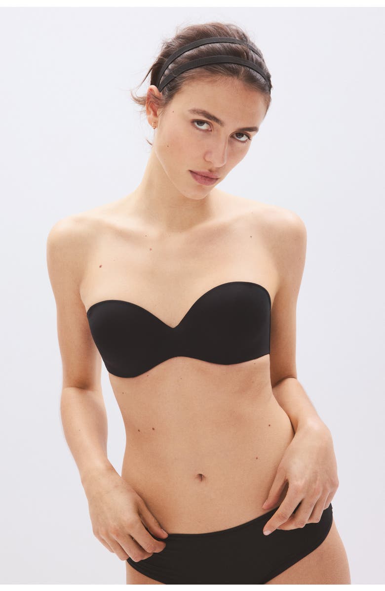 H&M Padded Microfibre Balconette Bra, Main, color, Black