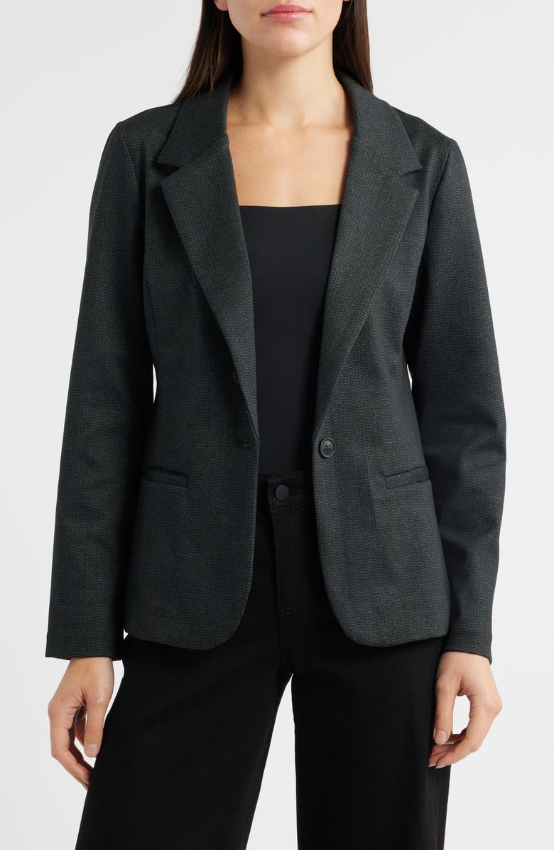 Liverpool Los Angeles Herringbone Fitted One-Button Blazer, Main, color, Smokey Charcoal Herringbone