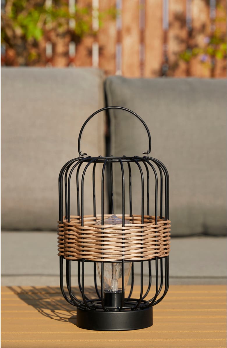 Glitzhome Metal Wire Faux Rattan Solar Powered Outdoor Lantern with Handle, Alternate, color, Black