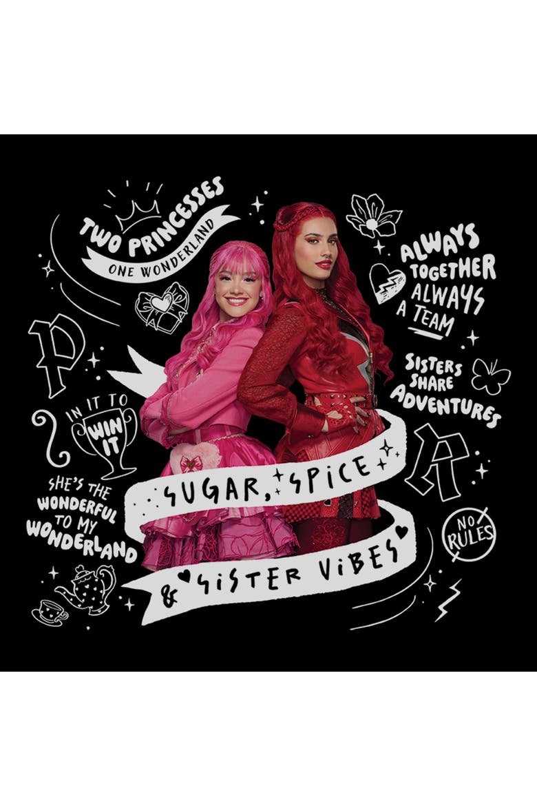 Juniors Descendants Wicked Wonderland Sugar Spice Sister Vibes T Shirt, Alternate, color, Black