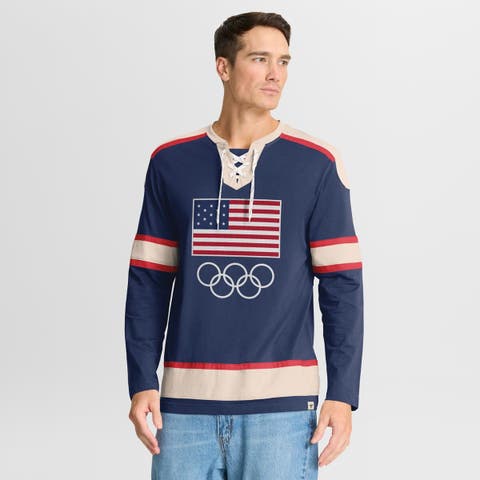 Men's Fanatics  Navy Team USA Lace-Up Long Sleeve T-Shirt