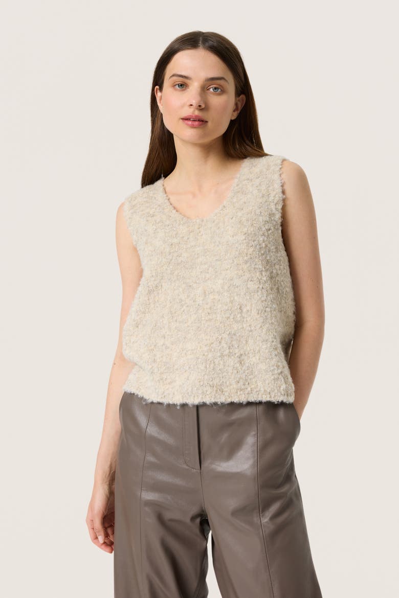 Slvenessa V-Neck Fluffy Knit Waistcoat, Main, color, Oatmeal Melange