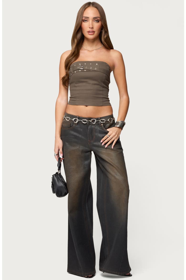 Nadiya Belted Strapless Cotton Twill Top, Alternate, color, OLIVE