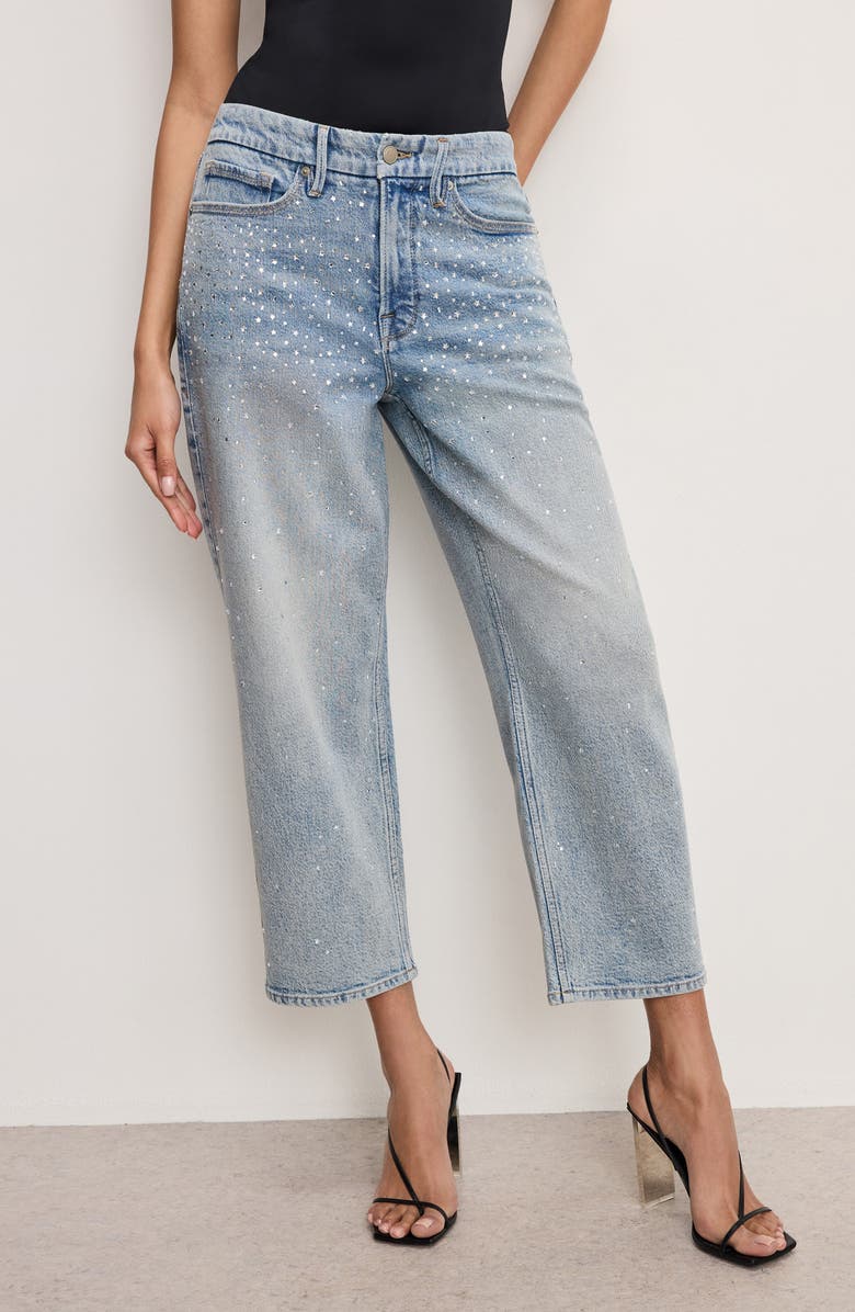 Good American Crystal Stars Good '90s Crop Straight Leg Jeans, Alternate, color, Indigo908