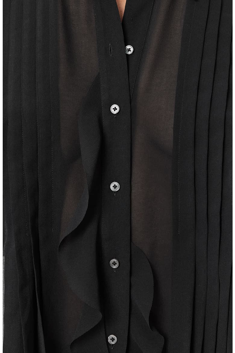 Minna Pleated Ruffle Shirt, Alternate, color, BLACK