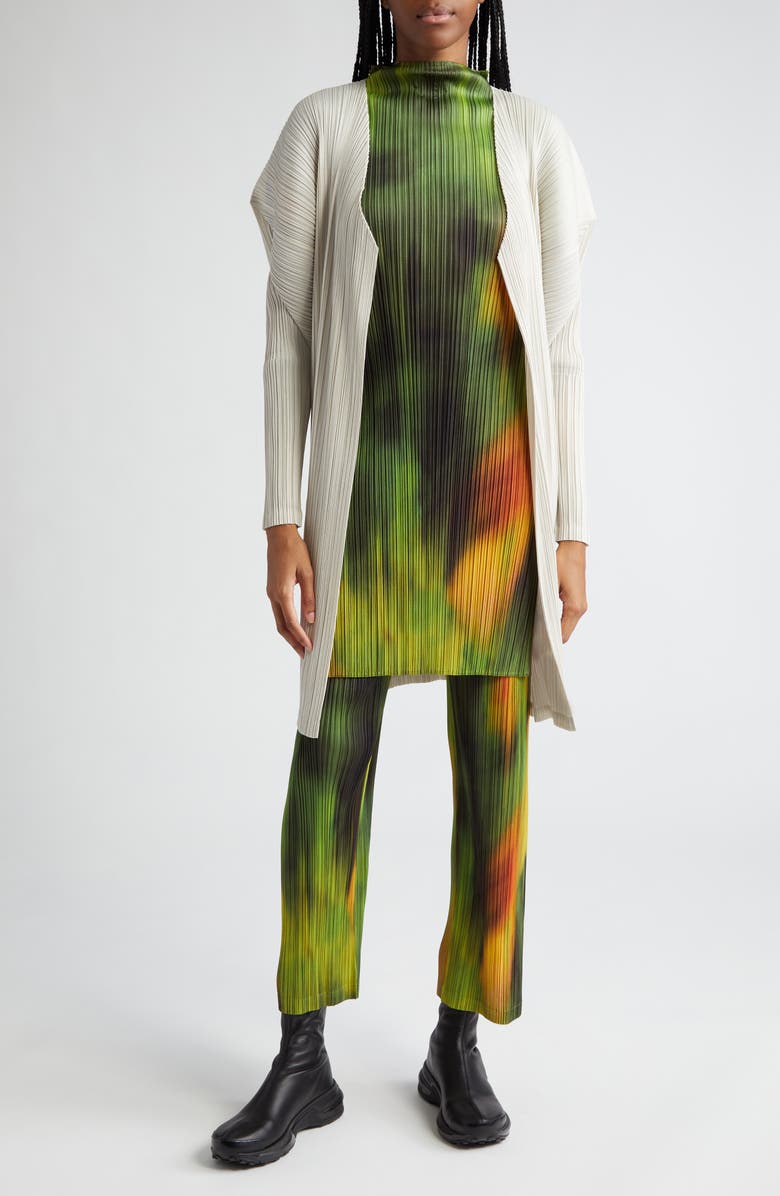 Pleats Please Issey Miyake Abstract Print Pleated Long Sleeve Dress, Alternate, color, 