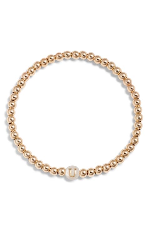 Mother of Pearl Initial Beaded Bracelet